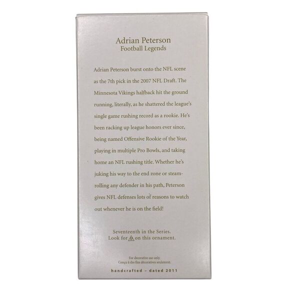 Hallmark Ornament NFL Football Adrian Peterson Legends Minnesota Vikings 17 2011 - Picture 3 of 5